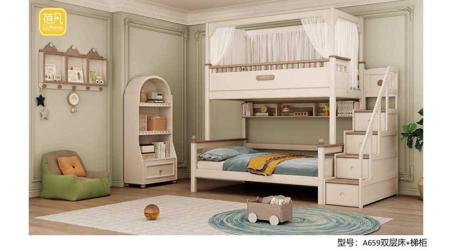 A659双层床+梯柜